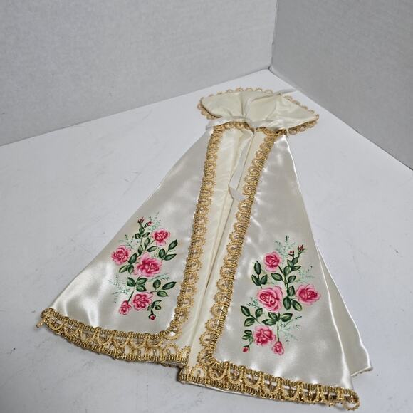 Vintage Infant Of Prague Vestments Dress & Cape 10.5” Long White Satin w/ Roses - Picture 8 of 12